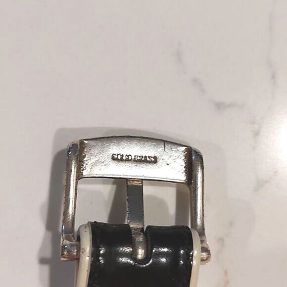 Lauren Ralph Lauren Leather Belt in Black and White Solid Brass Buckle Size L - Picture 6 of 11